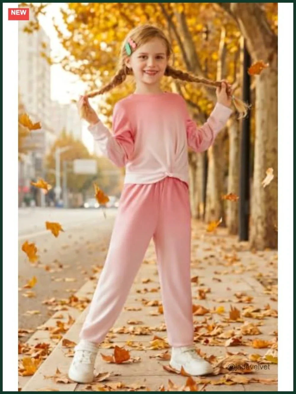 Girls 2 Piece Twist Front Tracksuit Long Sleeve Sweatshirt Jogger Set